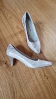 Pumps silber-weiss Gr. 39 mit Absatz in Holzoptik