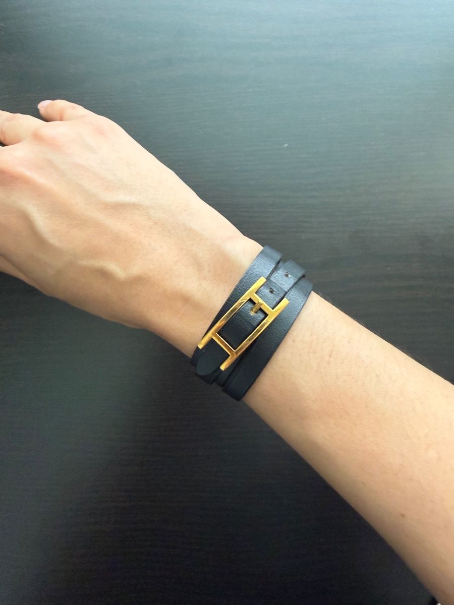 Hermès Bracciali & Braccialetti: Hermès Hapi Double-Wrap-Armband, goldene H-Schnalle – Usato da Othmarsingen venduto da Paucaverba 1