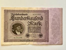 Historische Reichsmark-Banknote 100000 Mark 1923