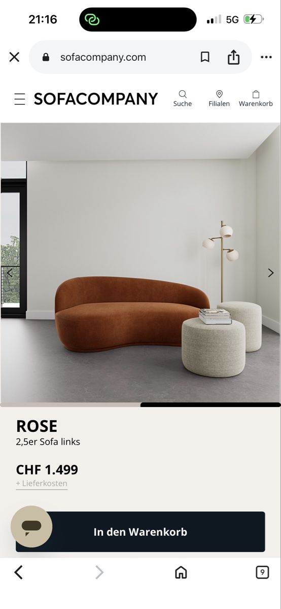 Divani: Sofa Rose Sofacompany rostbraun/terracotta Samt – Usato da Biel/Bienne venduto da leo_h2vb 1