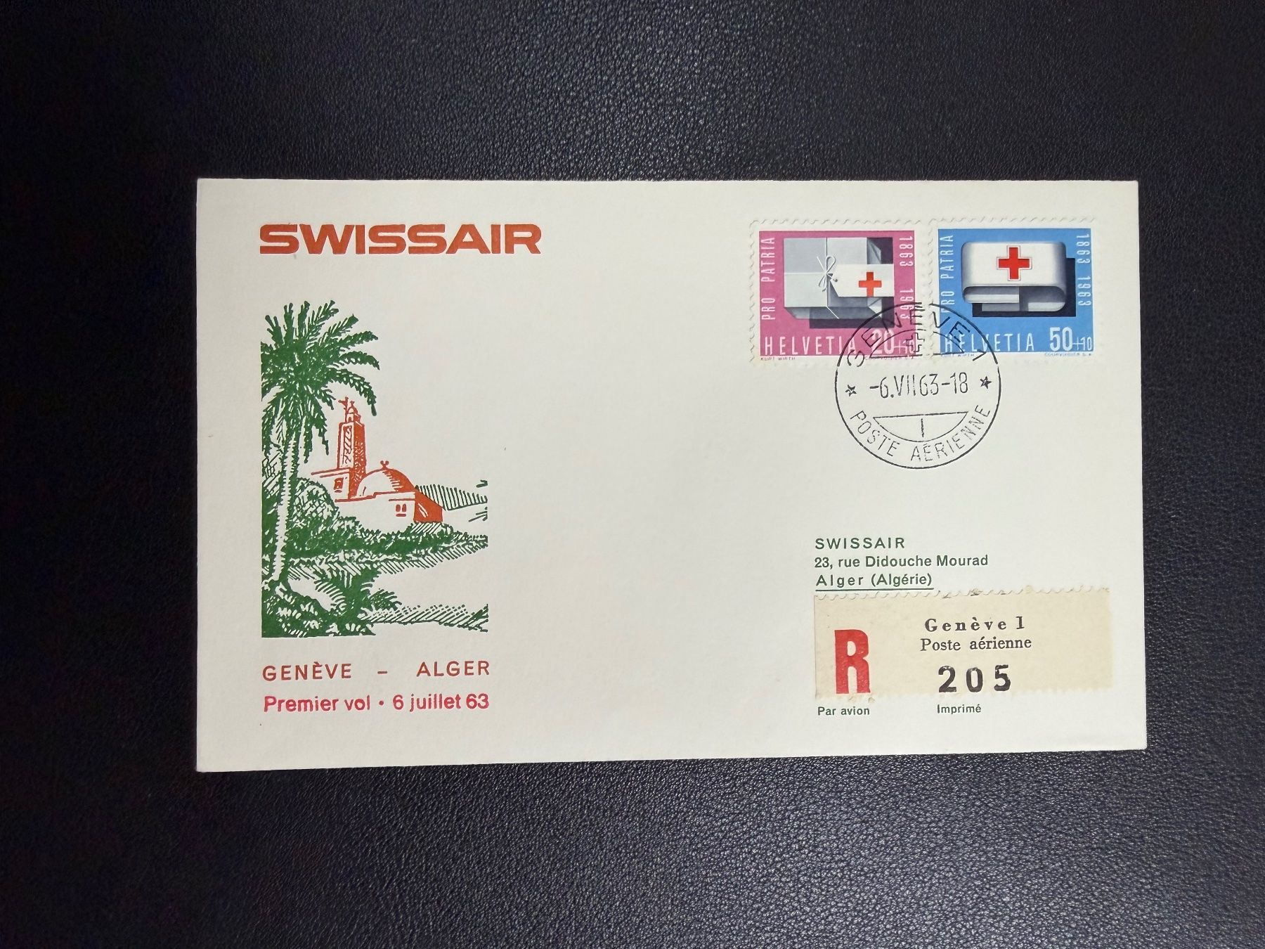 Tutti i francobolli: Swissair Erstflugbrief Genf - Algier 1963 – Usato da oberrüti venduto da jeanmei