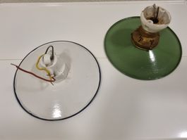 2 Stück Emaillampen im Set grün weiss, Ø 20 cm, Industrie