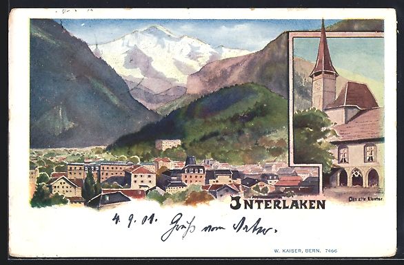 Cartoline postali: Interlaken, Ansicht des alten Klosters,  – Usato da Berlin venduto da bartko-reher