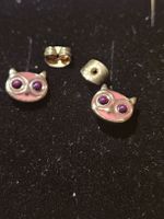 Ohrstecker Eulen oder Katzen Motiv rosa lila
