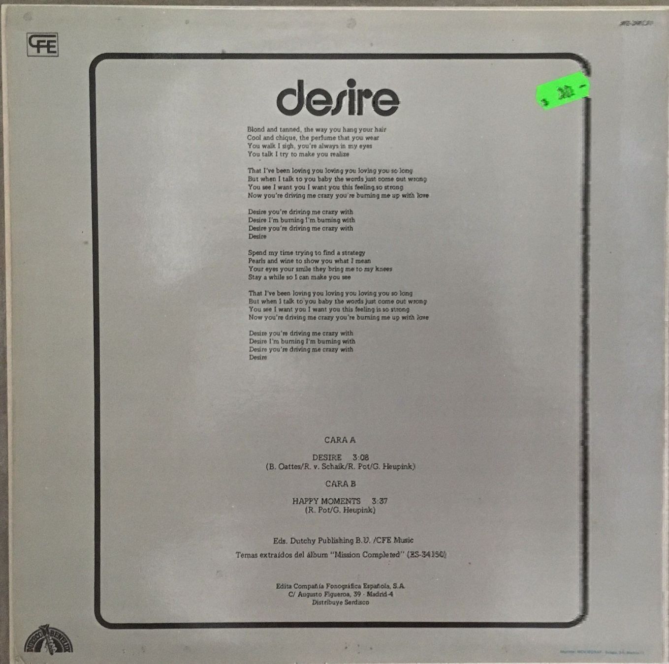 Dischi in vinile: FUTURE WORLD ORCHESTRA - DESIRE - MAXI-SINGLE – Usato da Bussigny venduto da vinyl-pas-cher 1