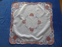 Nostalgisches TISCHTUCH 86x86cm weiss-altrosa Damaststruktur