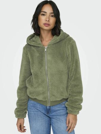 Kuschelige Teddyjacke mit Kapuze in Khaki/Olive – ONLY
