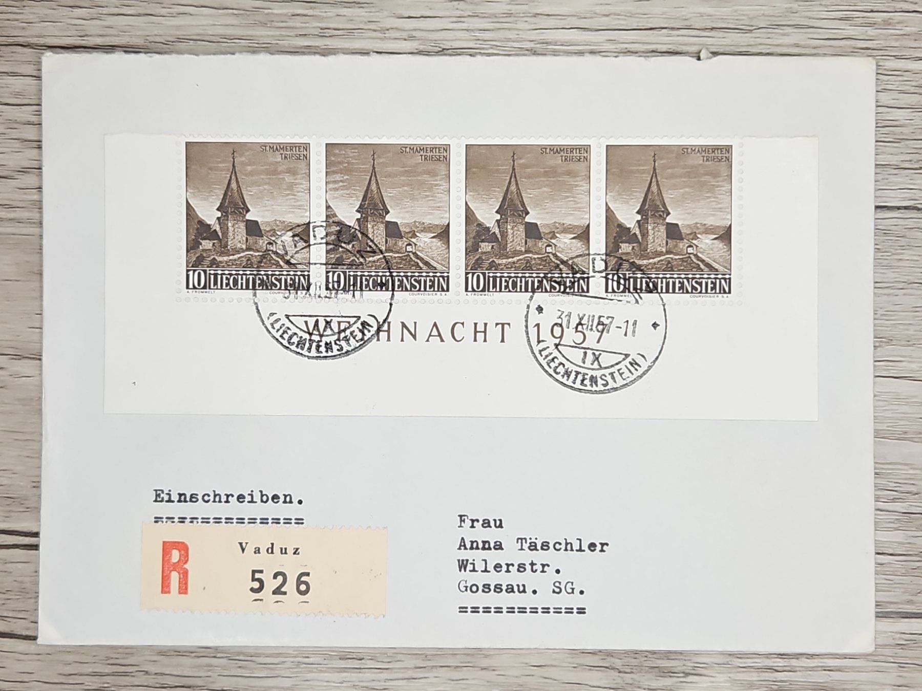 Tutti i francobolli: CL22 Enveloppe + Timbre Liechtenstein 1957 – Usato da Cousset venduto da Patrick_Collections