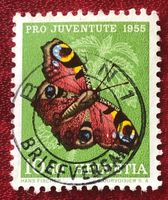 Nr. J 159 Tagpfauenauge GESTEMPELT Bern 1955  