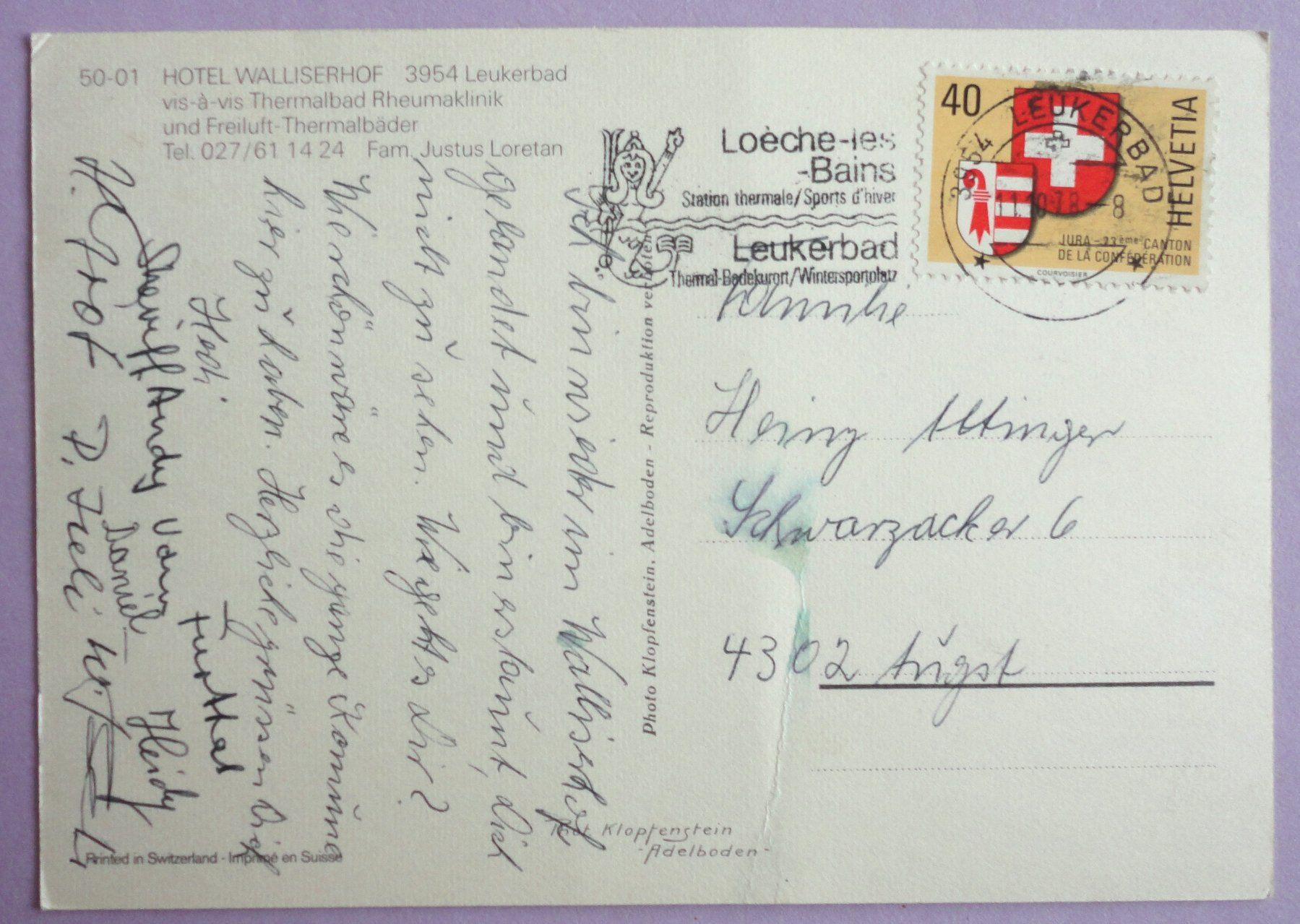 Cartes postales: Hotel Walliserhof, Leukerbad – Défectueux à Fétigny par Billy2miny 1
