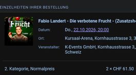 2 Tickets für Fabio Landert, 22.10.26 Kursaal Bern