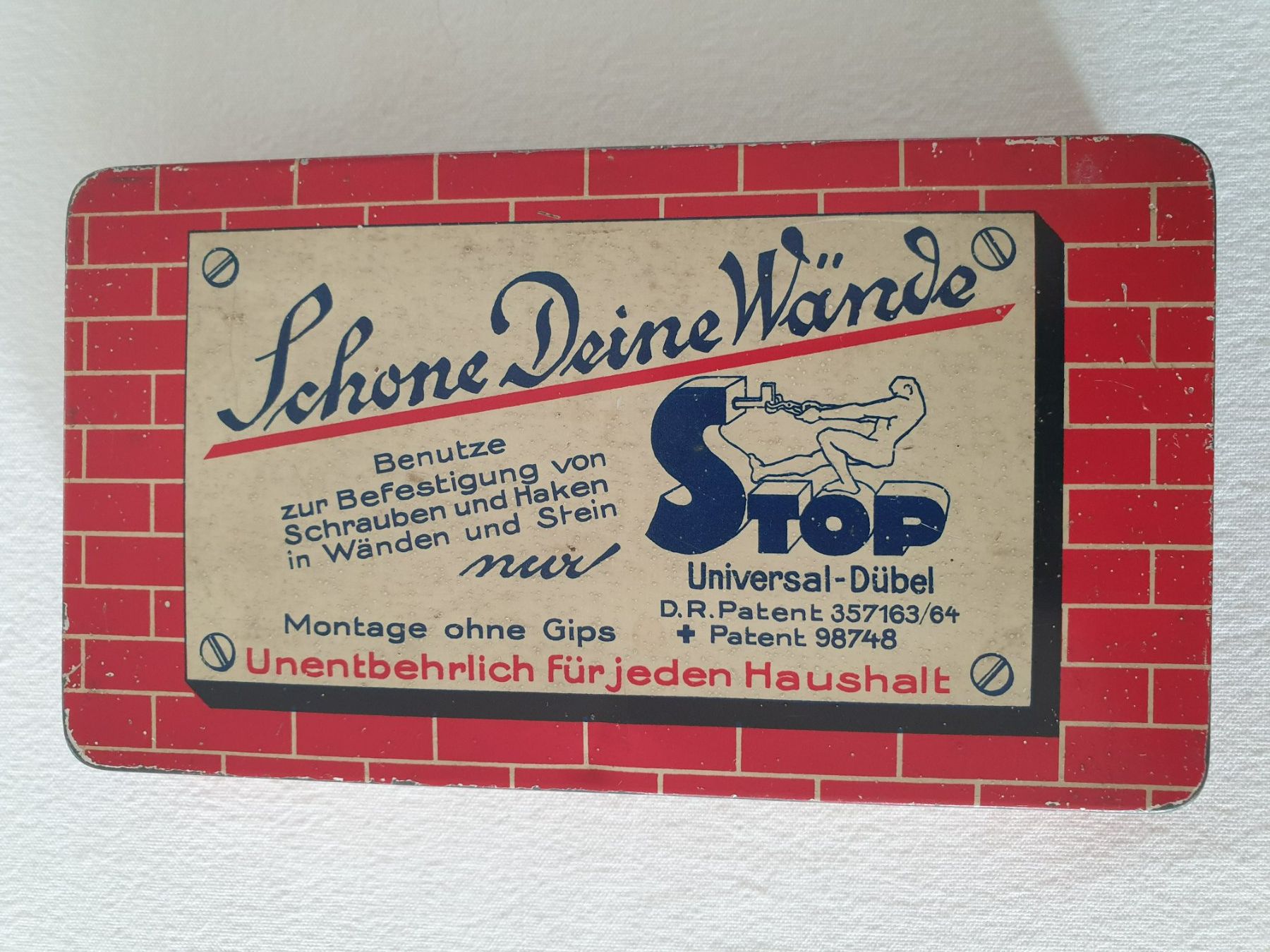 Barattoli: Vintage Blechdose STOP Universal Dübel D.R. Patent alt – Usato da Mörschwil venduto da spirspi