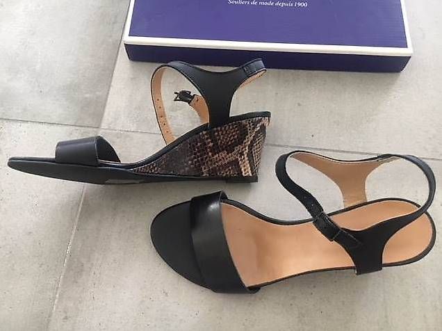 Scarpe da donna: Sandales cuir noir compensées talons pythyon/serpent 38 NEUF – Nuovo e nell'imballaggio originale da Genève venduto da Brachiopode 6