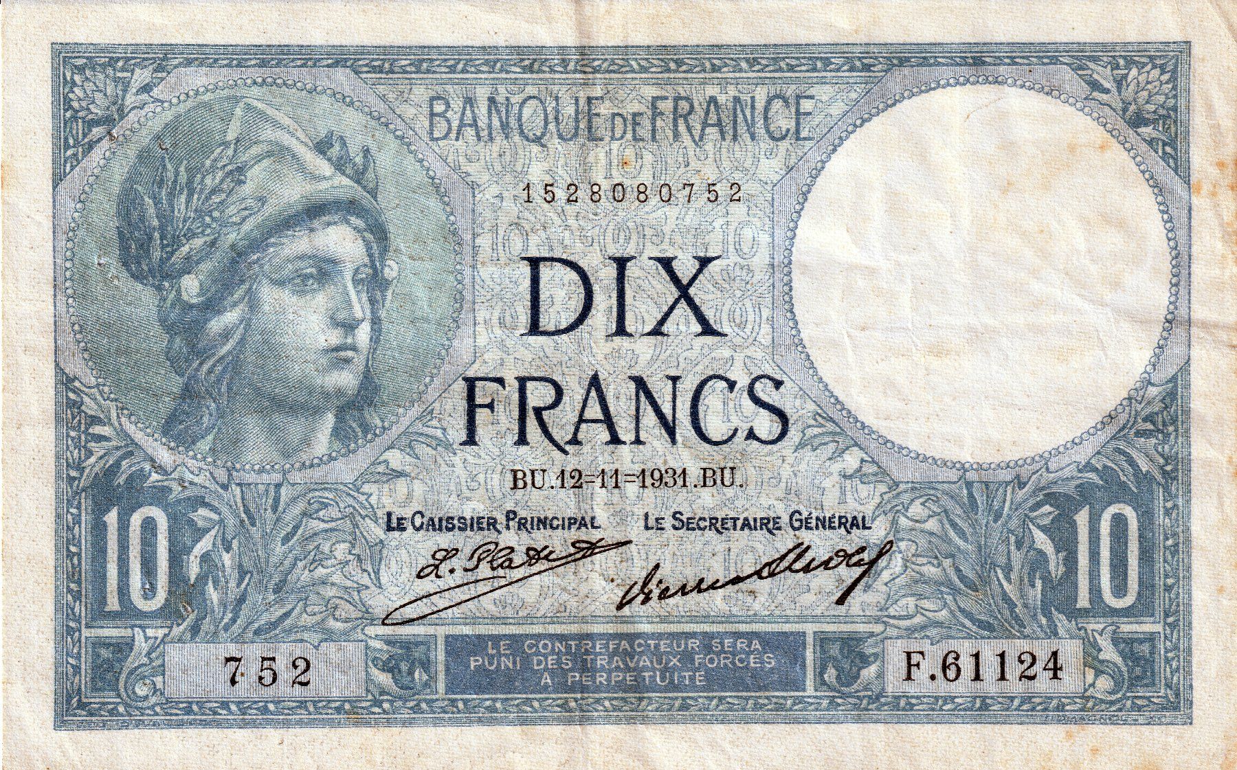 Banknoten: Frankreich 10 Francs 1931 – Gebraucht aus Carouge GE von Crystal_Energy