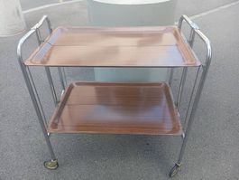 Seltener Servierwagen aus Chrom & Holzimitat, Sommer-Retr...