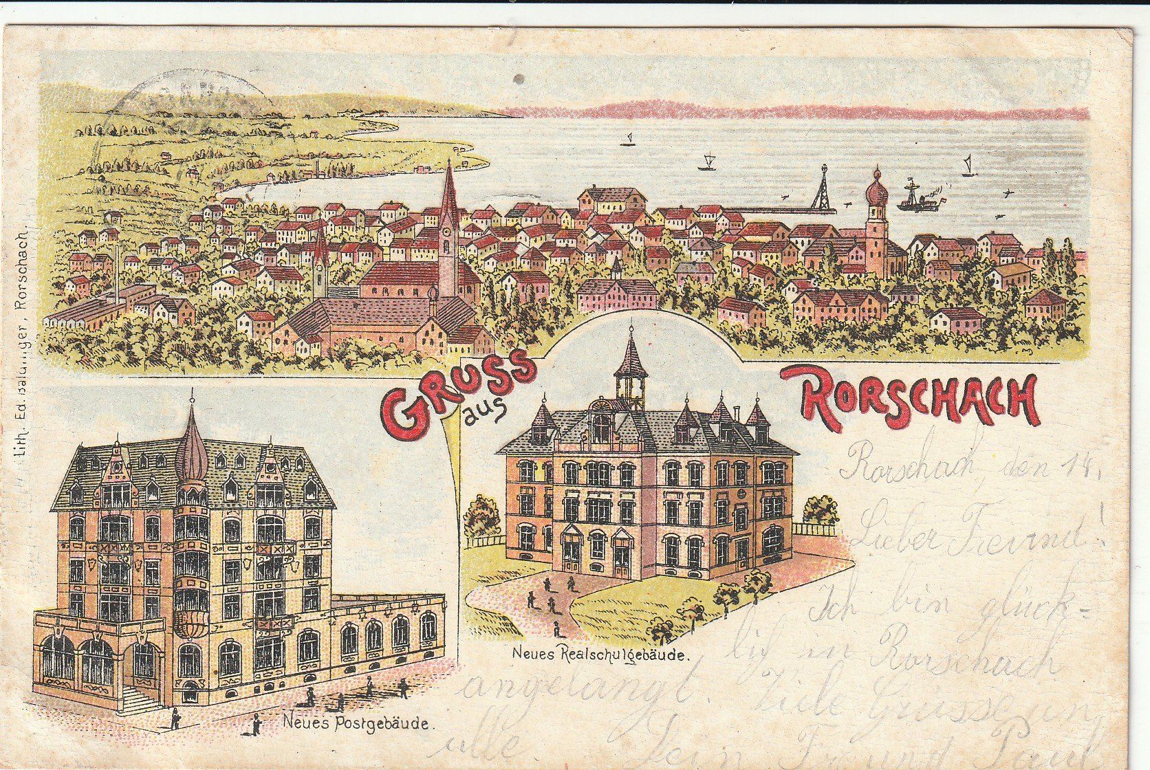 Cartoline postali: AK  Gruss aus Rorschach Litho 1901 – Usato da Rupperswil venduto da Ema10