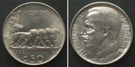 REGNO 50 Centesimi 1920 cont. liscio nichelio FDC!
