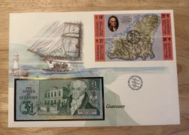 Banknoten Brief aus Guernsey 1 Pfund Banknote