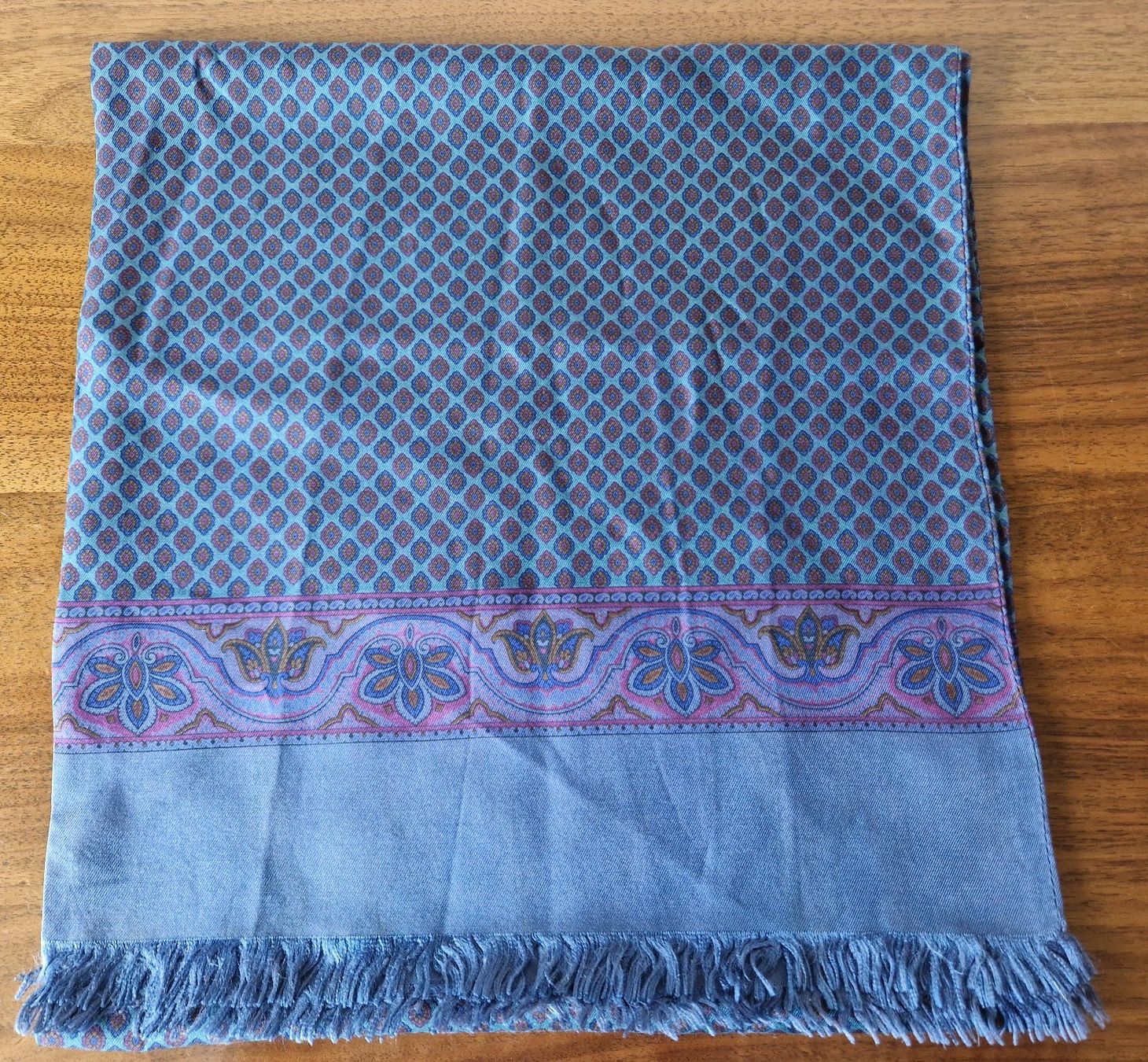 Schals: Seidenschal blau gemustert mit Fransen – Gebraucht aus Bern von Antikbatik 8