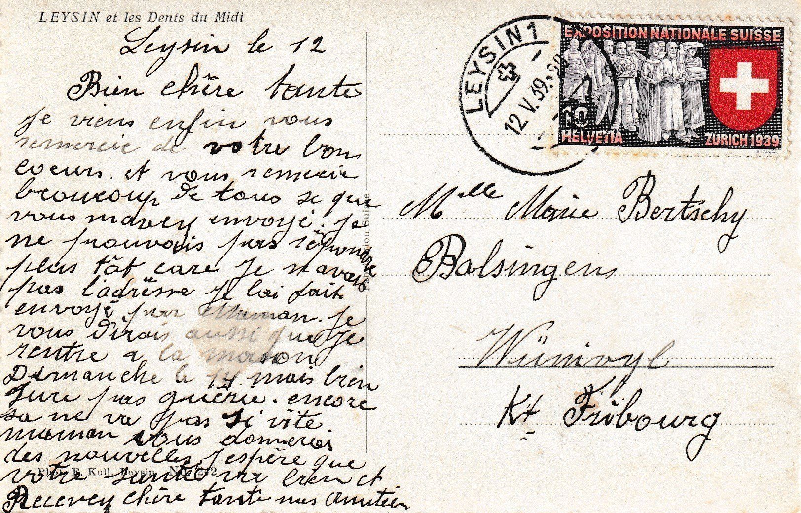 Cartoline postali: AK Leysin gel. 12.5.1939 – Usato da Fribourg venduto da schnalla92 1