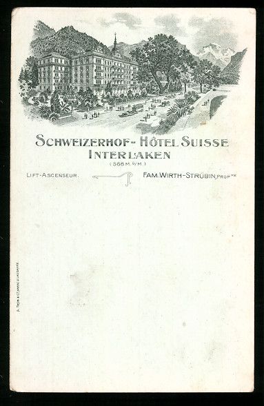 Cartes postales: Litho Interlaken, Schweizer-Hof Hotel Su – D'occasion à Berlin par bartko-reher