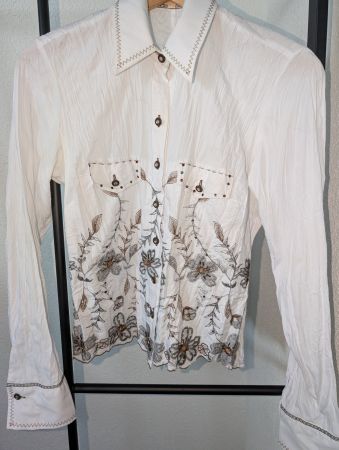 bestickte Bluse, weiss, Gr. 34, BIBA