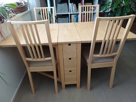 Küchentisch/ Klapptisch Norden Ikea + 4 Stühle