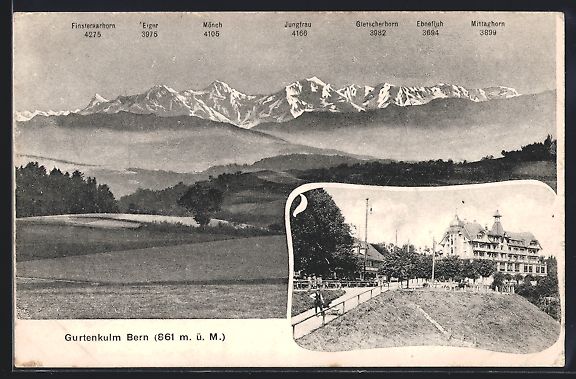 Cartoline postali: AK Bern, Gurtenkulm, Alpenpanorama, 1908 – Usato da Berlin venduto da bartko-reher
