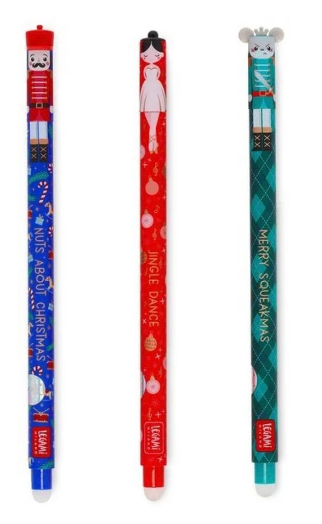 Stylos Gel Effaçables Legami Casse-noisette - Lot De 3 Avec Enveloppe Père Noël - 0,7 Mm - Édition Noël 2025