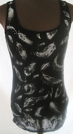 Schwarzes T-Shirt in Federoptik mit Glitzer-Strass