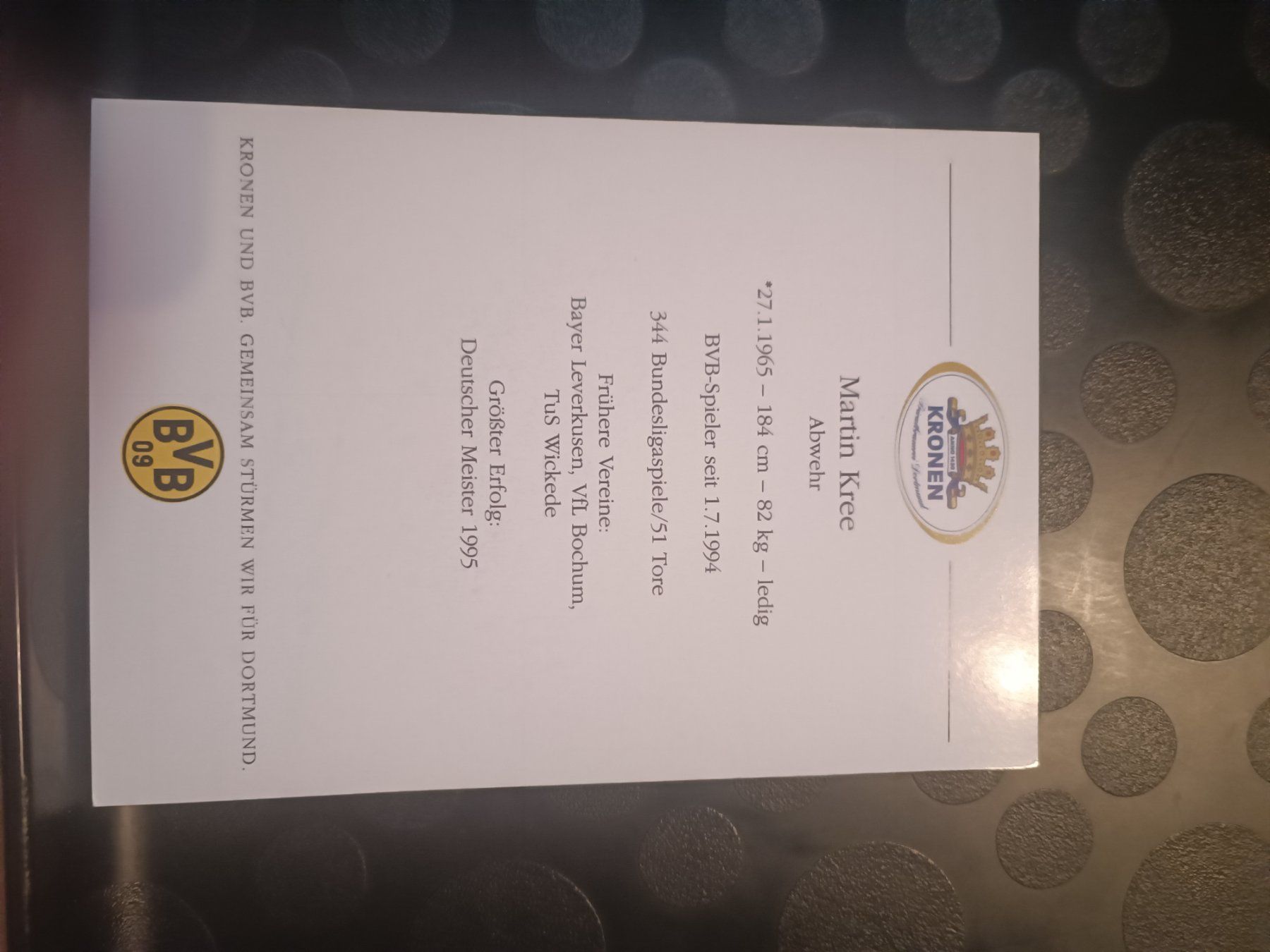Autografi: Martin Kree - handsigniert BVB - Borussia Dortmund – Usato da Menziken venduto da Artographs 1