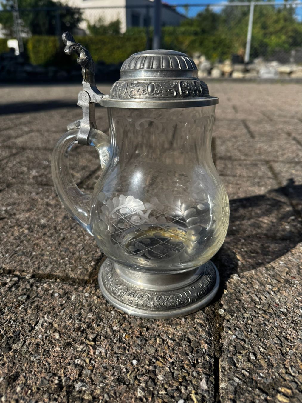 Bicchieri: Glas-Zinn Bierkrug – Usato da Egg b. Zürich venduto da Brocki_Insel_Egg