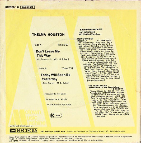 Schallplatten: Houston Thelma: Don't Leave Me This Way 7" – Gebraucht aus Steinhausen von Vilivinili 1