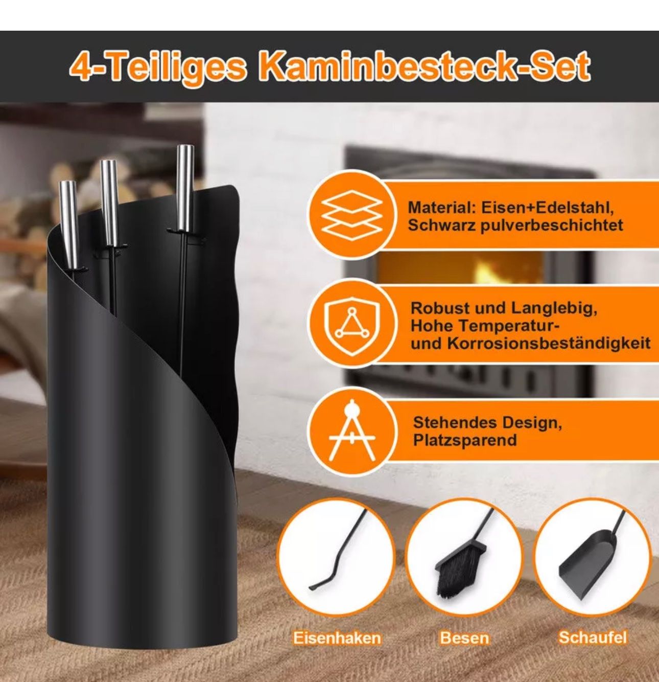 Tutti gli attrezzi: + Kaminbesteck 4 Teilig Edehlstahl – Nuovo e nell'imballaggio originale da Amriswil venduto da JaJa-Express 2