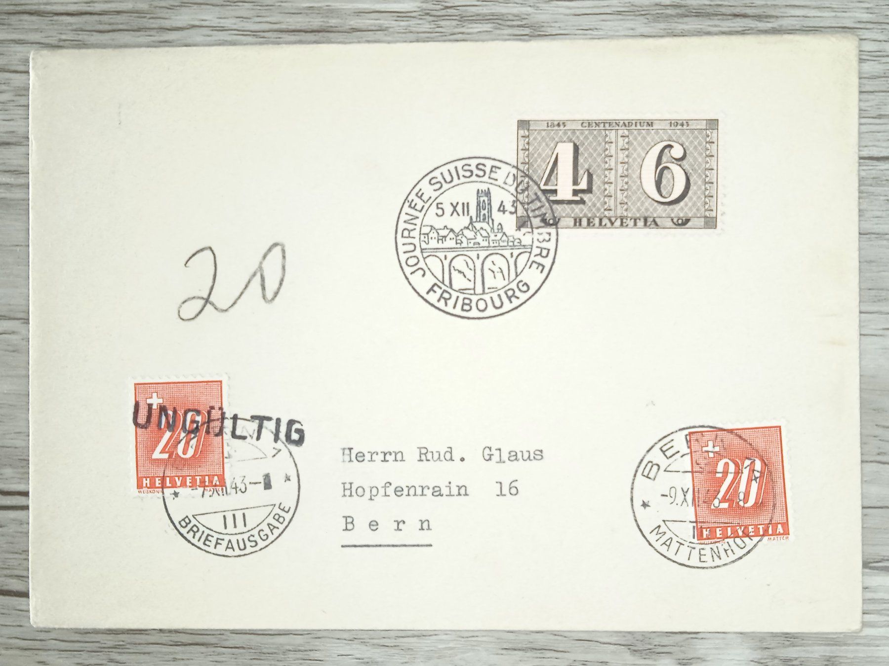 Tutti i francobolli: TR105 Enveloppe Suisse + Timbre 1943 – Usato da Cousset venduto da Patrick_Collections