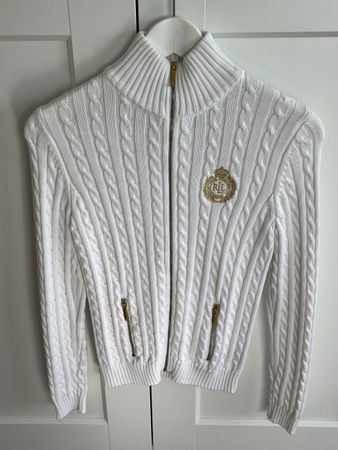 Lauren Ralph Lauren Strickjacke Weiss Zopfmuster Gr. XS Somm