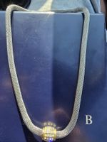 Halskette Metallgeflecht mit Steinbesatz silber gold