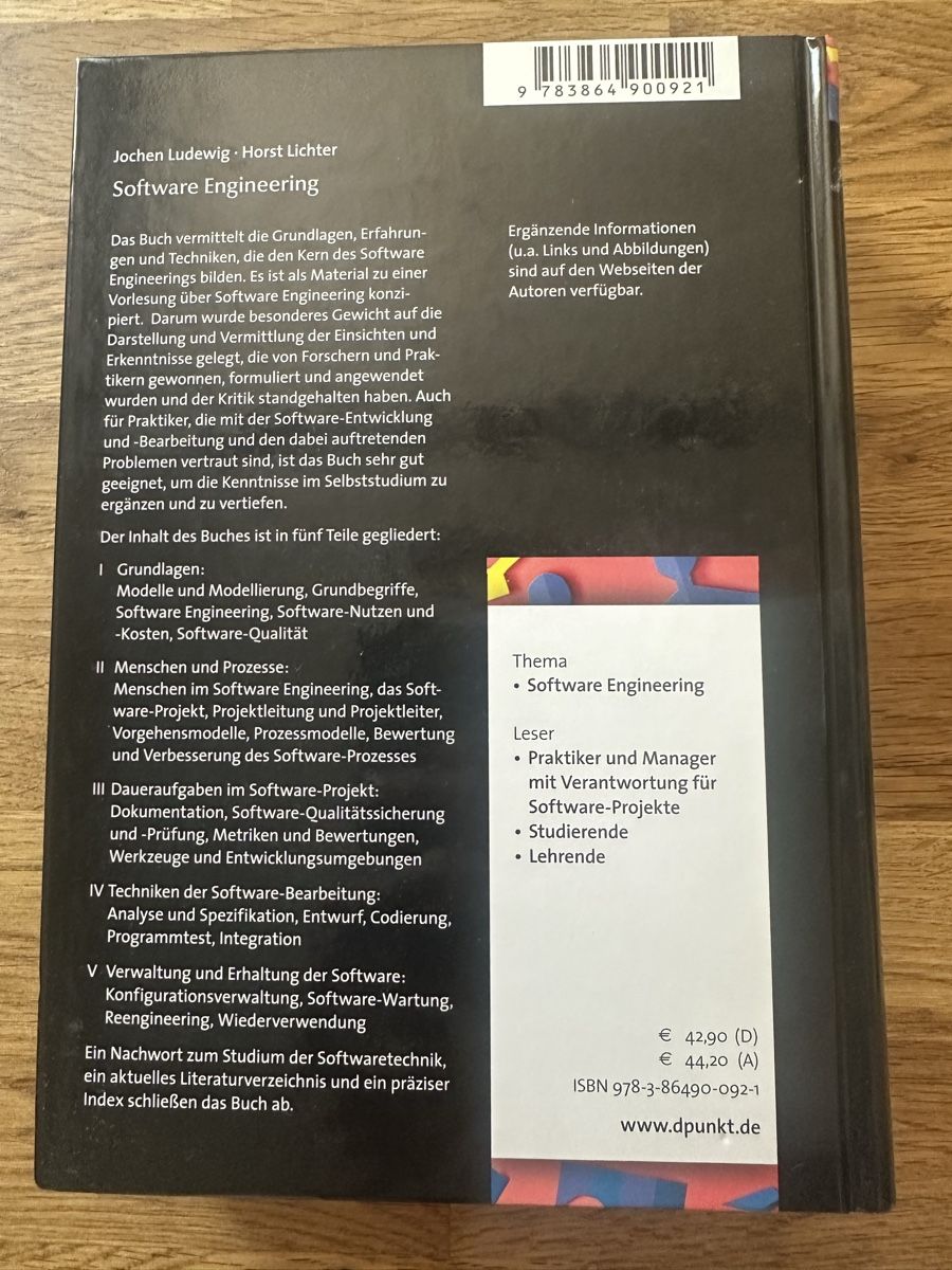 Livres: Buch Software Engineering von Jochen Ludewig, Horst Lichter – Neuf (Voir description) à Winterthur par MRSSCARL 1