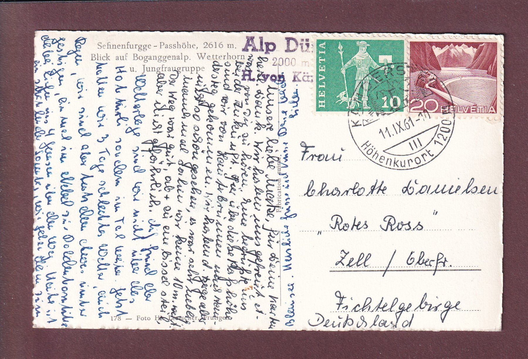 Cartoline postali: SEFINENFURGGE-PASSHÖHE - 1961 – Usato da Pully venduto da nicecards 1