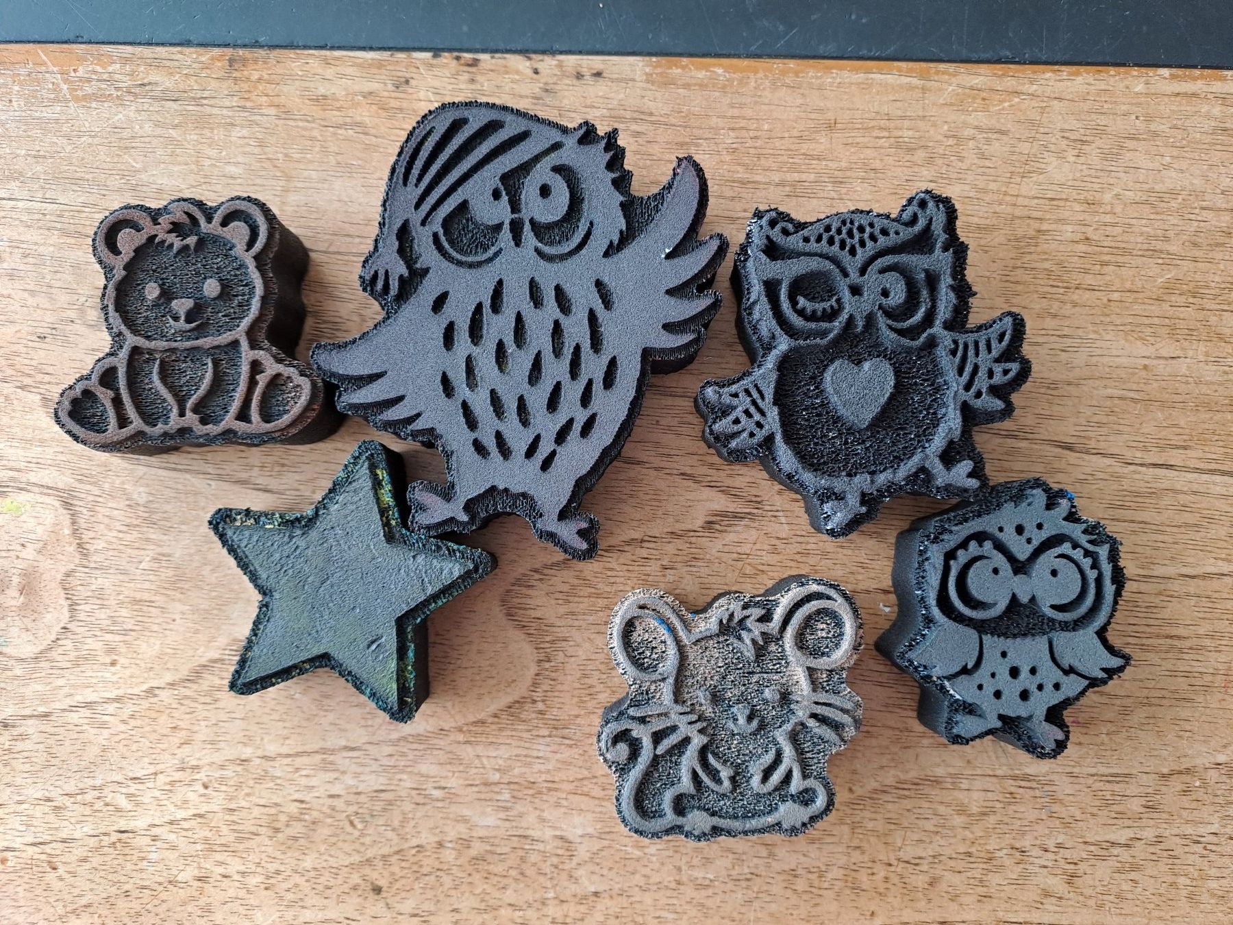 Gonis Timbri: Gonis Easy Stempel Set gebraucht, Eulen, Stern, Maus, Teddy – Usato da Glashütten venduto da Schwebefisch