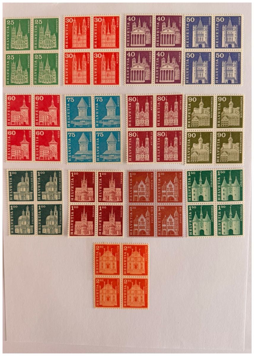 Tutti i francobolli: Schweizer Briefmarken - Baudenkmäler - Viererblöcke – Nuovo (secondo la descrizione) da Schlieren venduto da RoPue