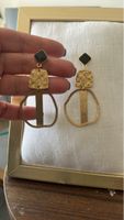 Statement Earrings Gold Tone Black Geometric Design