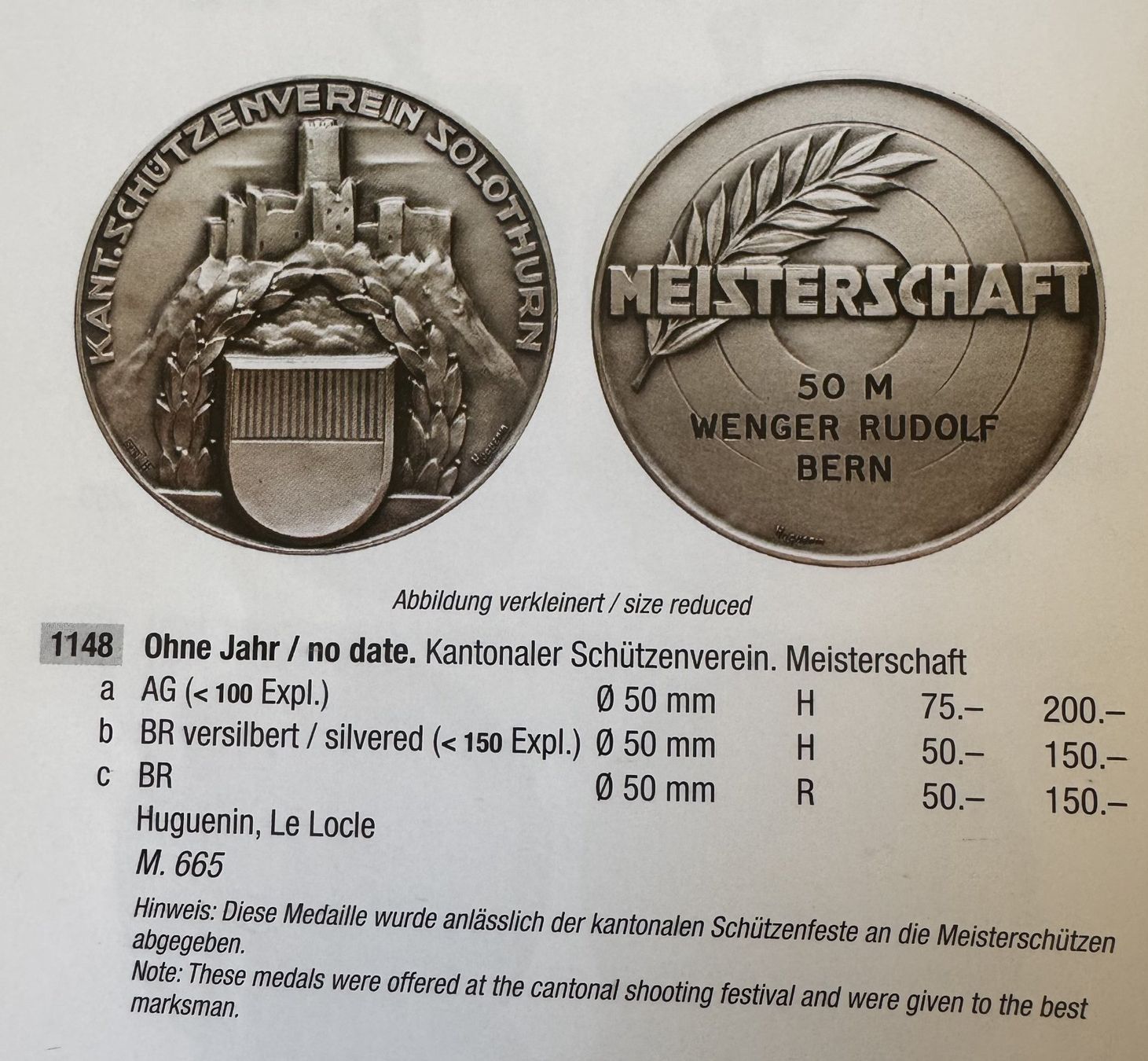 Medaillen: 1966 Schützenmedaille Solothurn Meisterschaft – Gebraucht aus Kirchberg SG von Z-Collection 2