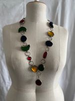 Boho Halskette Collier, Glas Nuggets einzeln gefasst, Unikat