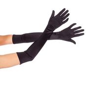 Damen Lange Glänzend Handschuhe 50 cm Elegant Schwarz