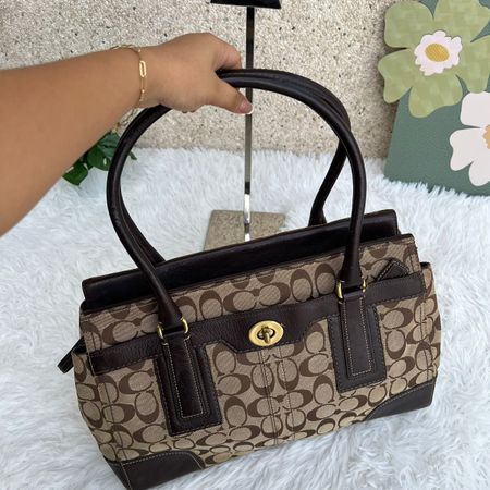 Coach Handtasche braun/beige Stoff Leder guter Zustand 36x25