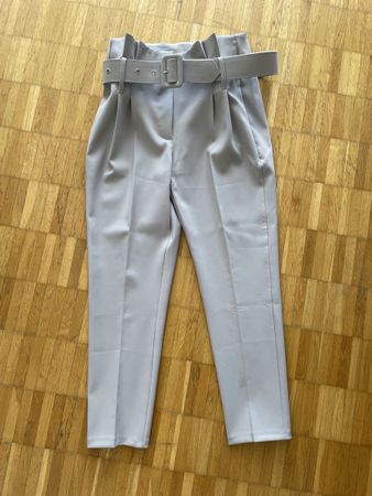Grey belted paperbag waist trousers
