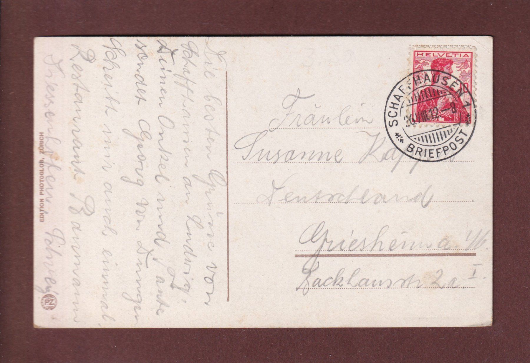 Cartoline postali: SCHAFFHAUSEN - Teil mit Bahnbrücke - 1912 – Usato da Pully venduto da nicecards 1