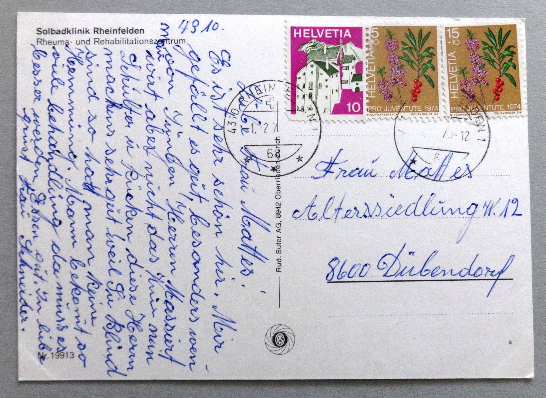 Cartoline postali: Solbadklinik Rheinfelden – Usato da Fétigny venduto da Billy2miny 1