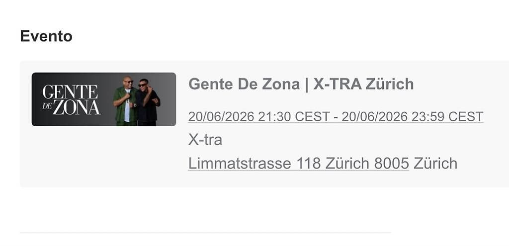 Tickets: Concerto Gente de Zona 20.06.26 Zurigo X-TRA – Gebraucht aus Jona von sen_vd8v 1